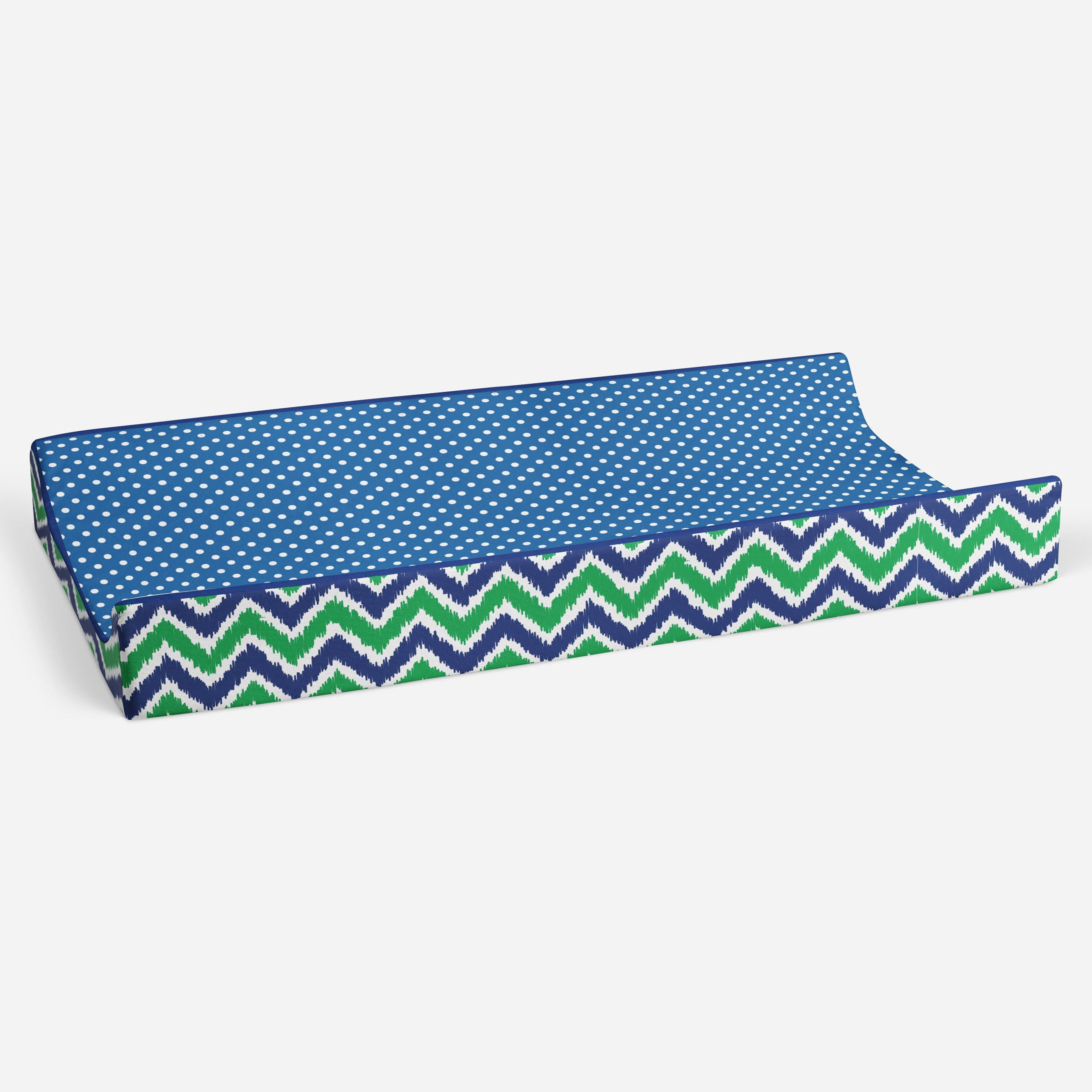 Bacati - MixNMatch Solid White Quilted Top 100% Cotton Percale with Polyester Batting With Navy/Green Zigzag Gussett Diaper Changing Pad Cover, Navy/Green