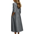 thumbnail image 7 of Jovrlynd Fall Midi Dresses for Women V Neck 3/4 Sleeve Cotton Linen Casual Boho Dress with Pockets 2026, S-2XL, 7 of 7
