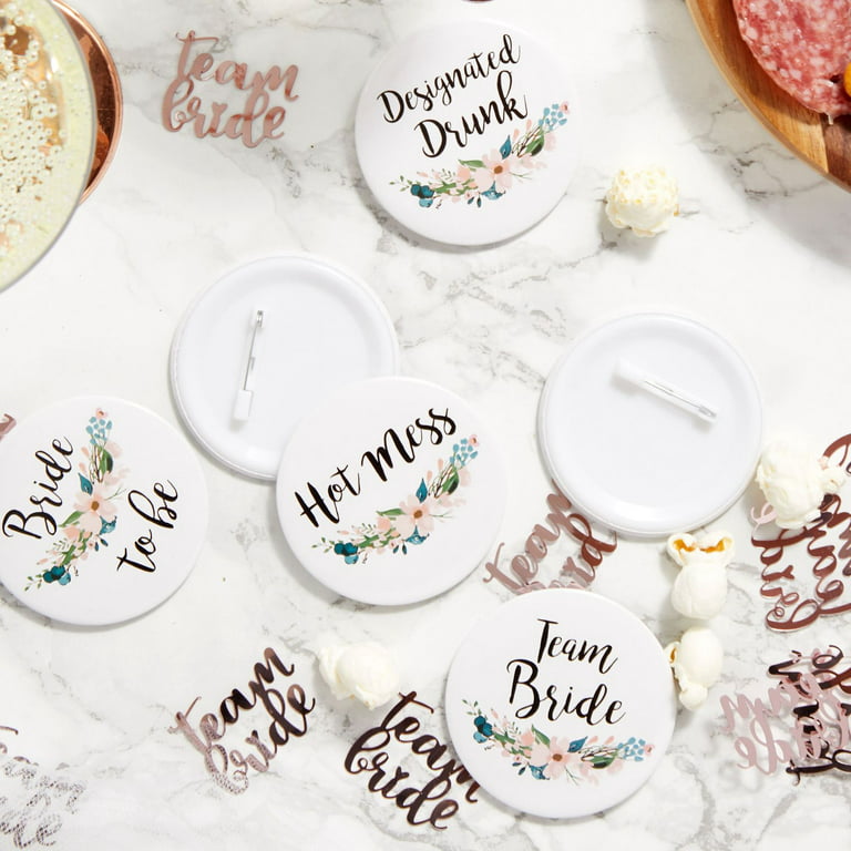 16 Pack - Bridal Party Pins - Wedding Party Buttons - Bridesmaid Gifts,  Favors & Gifts, Team Bride, Maid of Honor Party Supplies, White, 8 Unique  Designs 