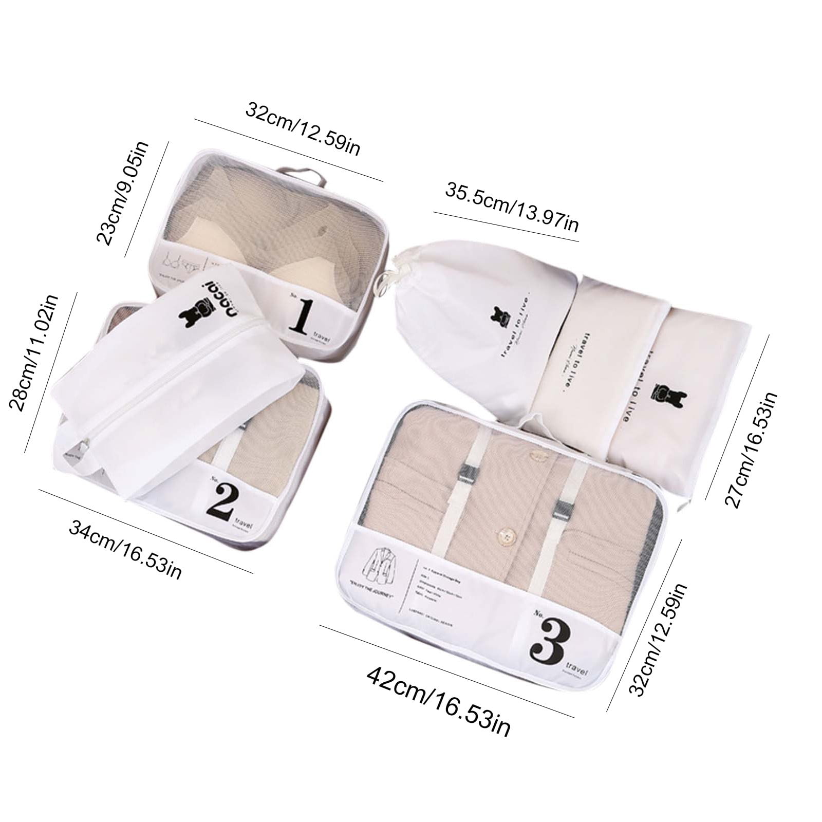 Summercome 7 Set Packing Cubes, Luggage Packing Organizers for Travel Accessories, Space Saving Travel Bags for Carry On, Lightweight Zipper, Clothes, Shoes and Laundry Bag, Suitcases (Gray)