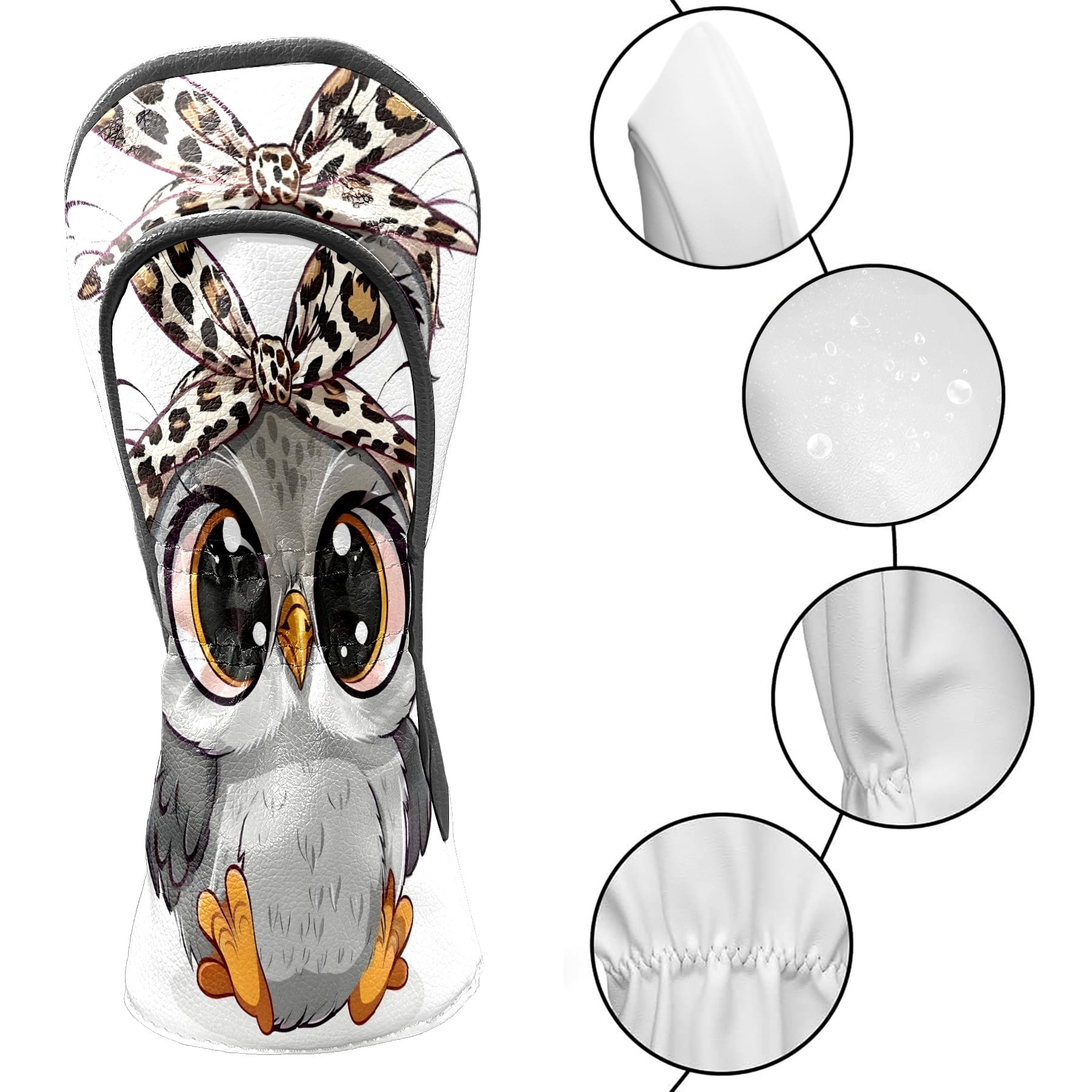 Golf Club Covers, Owl Premium PU Leather Driver Hybrid Putter Head Covers with Velvet Lining, Waterproof Golf Gifts for Men Women