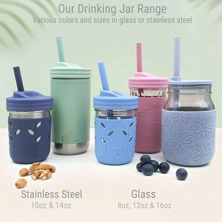 Danhaei Kids & Toddler Cups, The Original Glass Mason jars 8 oz with  Silicone Sleeves & Silicone Straws with Stoppers, Smoothie Cups
