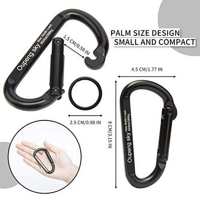 OUPENG Sky Carabiner Clip,855lbs,3 Iron Heavy Duty Caribeaners for Hammocks,Camping Accessories,Hiking,Keychain,Outdoors and Gym etc,Spring Snap Hook