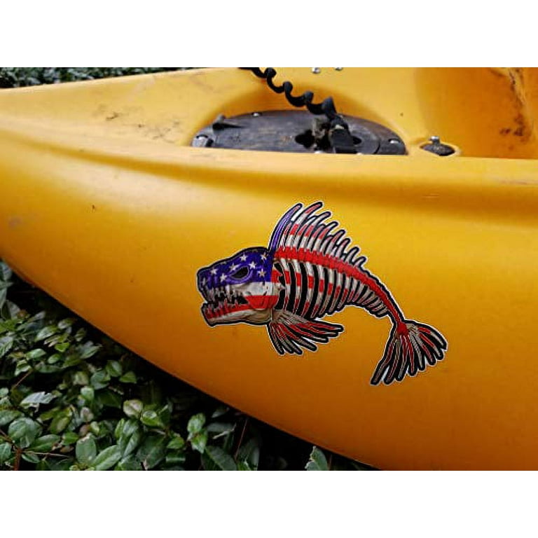 Pair of US Flag Bone Fish Skeleton and USA American Flag Decal Fishing Kayak Sticker Ourdoors Patriot Bass Graphic