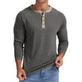 thumbnail image 3 of JWD Mens Henley Long Sleeve T-Shirt Cotton Casual Shirt US VG Dark Gray XL, 3 of 6