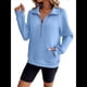 thumbnail image 3 of Sudadera Corta de con Cuello Alto y Media Cremallera para Mujer, Bolsillos y Abertura para el Pulgar. Azul S, 3 of 10