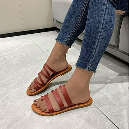 

Cathalem Toe Ring Sandals for Women Heel Ladies Fashion Summer Solid Color Leather Strap Slides Sandals for Women Cute 7.5
