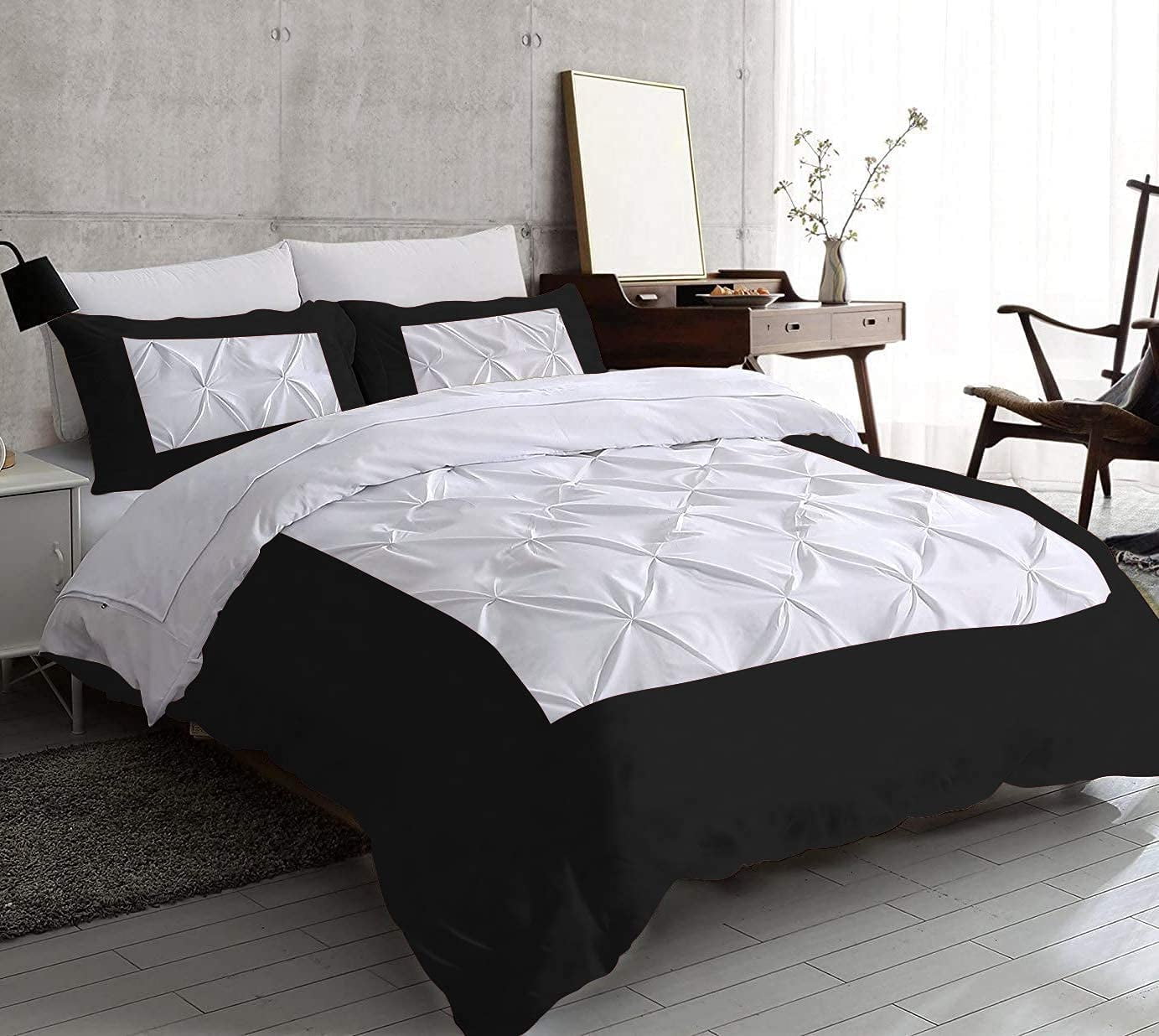 100% Egyptian Cotton Hypoallergenic Ultra Soft 800 Series Pinch Pleated Duvet/Comforter Cover Corner Ties Zipper Inches 68 x 90 Twin XL Black Free 2 Pillow Cases