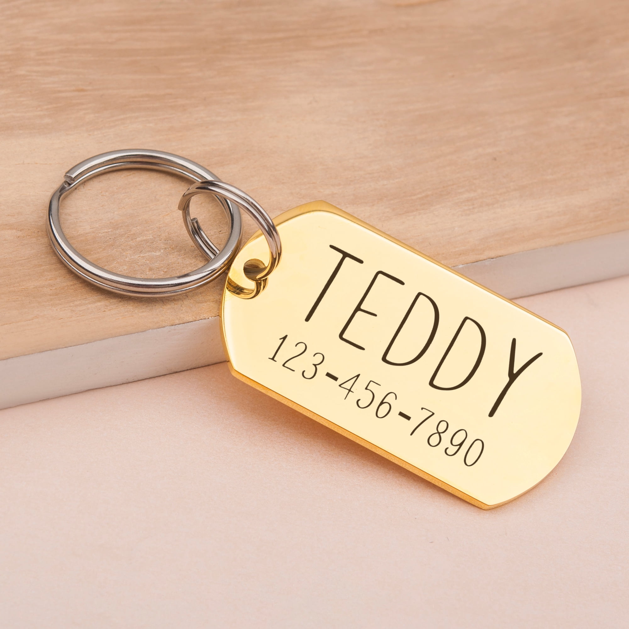 Engravable Pet Id Tag - Dog Tag with Phone Number Tag Shape - Pet Name Tag Emergency Tags for Pet Collar [Gold, M, Only Front Engraving]