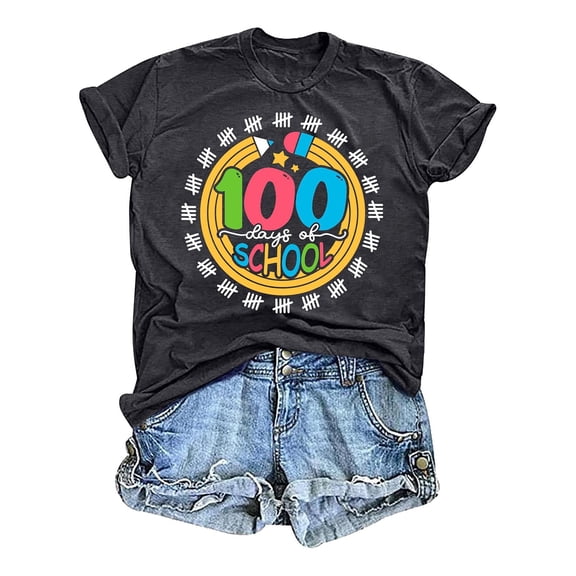 DHFJKG 100 Days Of School Shirt Women 100 Days Of Doing Teacher Tshirts Short Sleeve Loose Fit Crewneck School Celebration Trendy Tops