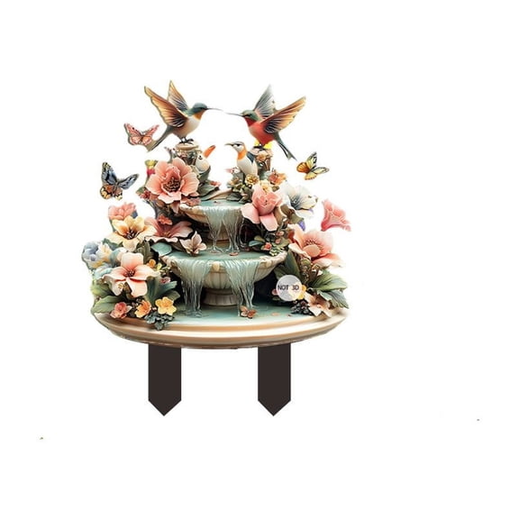 Deeceymbur Flowers Birds Flowing Water Dreamlike 2D Flat Acrylic Floor Tile Garden Stake Courtyard Potted Plants Decoration Floor Tile Props