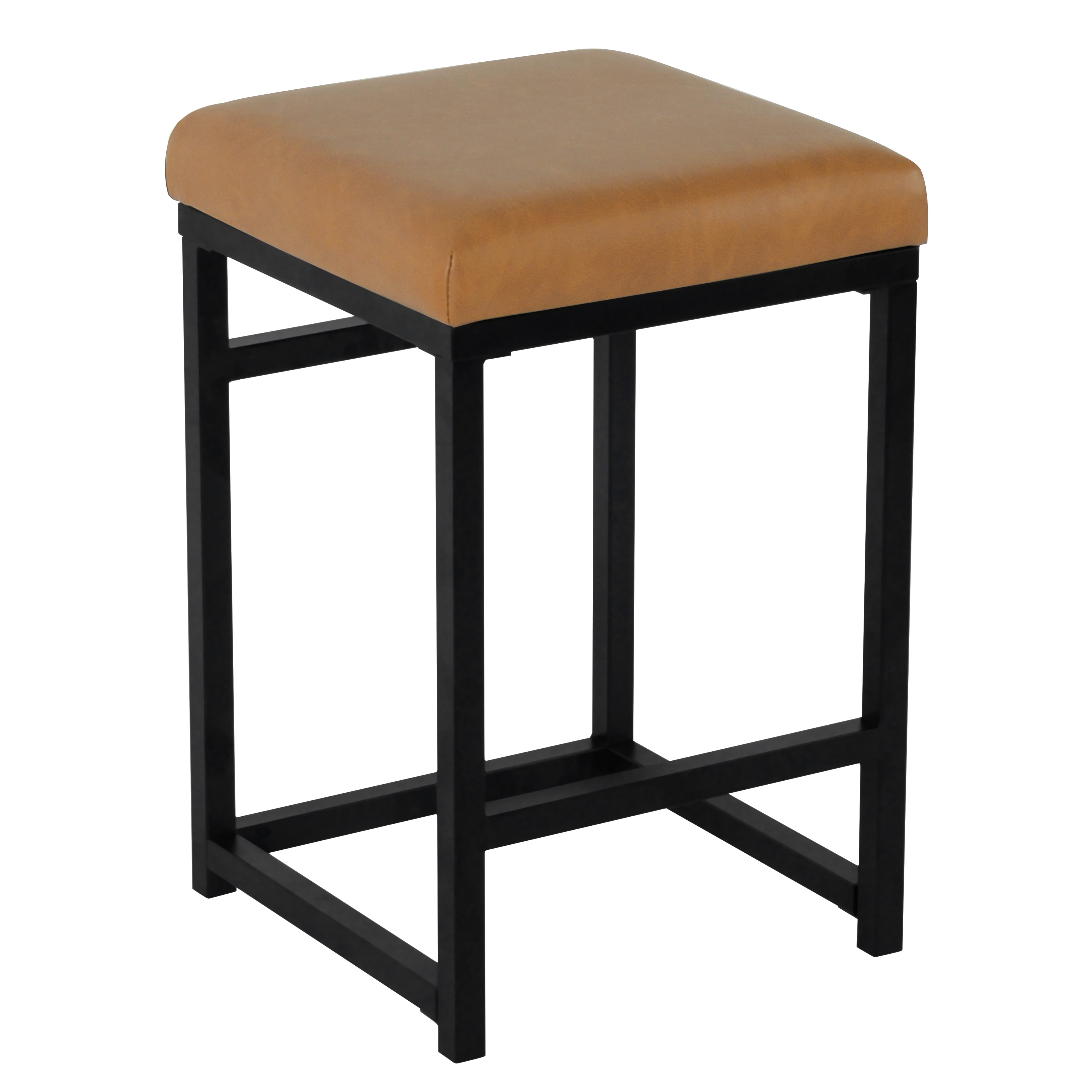 HomePop 24" Indoor Square Backless Metal Upholstered Counter Stool, Carmel Faux Leather
