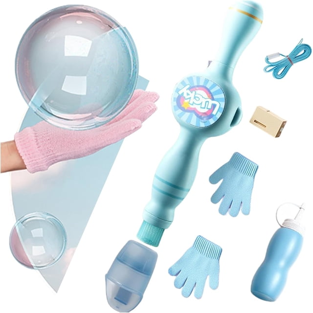 Colorful Smoke Bubble Machine & Elastic Magic Wand, Elastic Bubble Fog Wand, Static Gloves for Bubble Playing, Bubble Solution Included, LED Lights, Rechargeable
