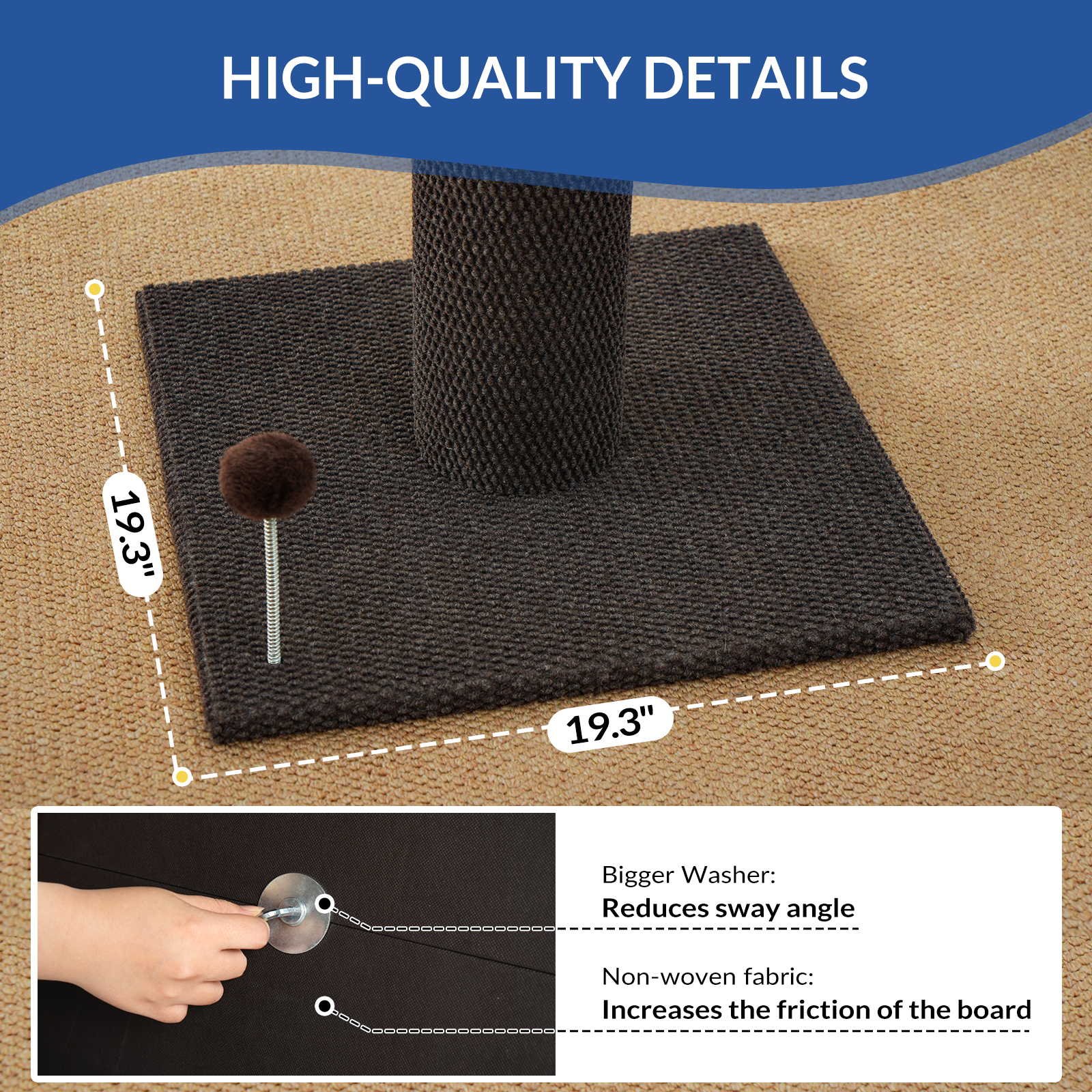 Cat Craft 41.73 ” Brown Faux Fur Large Cat Scratching Post with Replaceable Toys and Sturdy Base