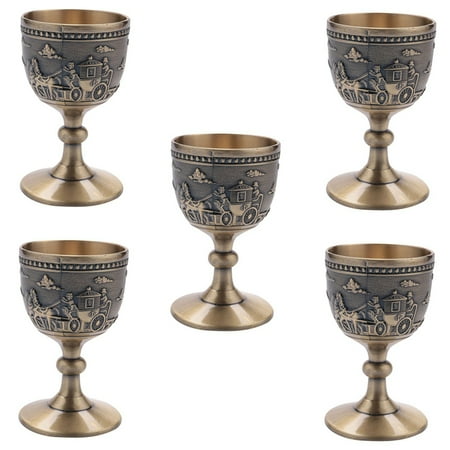 

5X Classical Metal Wine Cup Handmade Small Goblet Household Copper Wine Glass Carving Pattern