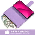 thumbnail image 6 of Compatible with T-Mobile Revvl 7 5G Wallet Phone Case and Tempered Glass Screen Protector Flower Faux Leather Flip Credit Card Holder Stand Zipper Cell Cover for T Mobile Revel7 Women Purple, 6 of 9