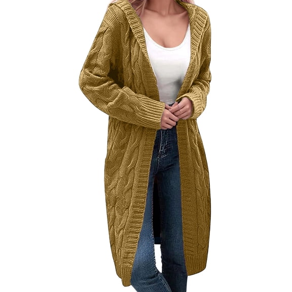 Pullover Cardigan Sweaters for Women Cable Knit HoddedSolid Color Long Coat Casual Loose Fit Fall Winter Outerwear Shirt Sweater Tops