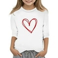 thumbnail image 1 of HNMKIU T-Shirt de Mode pour Filles, Imprimé de la Saint-Valentin, Col Rond, Manches 3/4, Haut Décontracté pour Filles, Confort Élégant, Usage Quotidien, 1 of 4