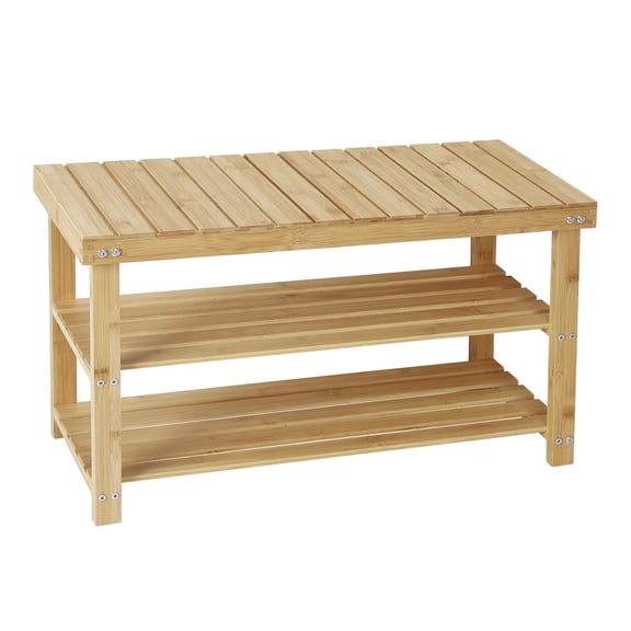 27.5" Shoe Rack Solid Wood Shoe Bench, 3-Tier Shoe Organizer for Entryway Hallway(Light Brown)