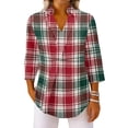 thumbnail image 3 of Bbyeadc Blouses for Women Dressy Casual 3/4 Length Sleeve Collared Pullover Plaid Print V-Neck Breathable Tops Work Vacation Tee,Multicolor(L), 3 of 6