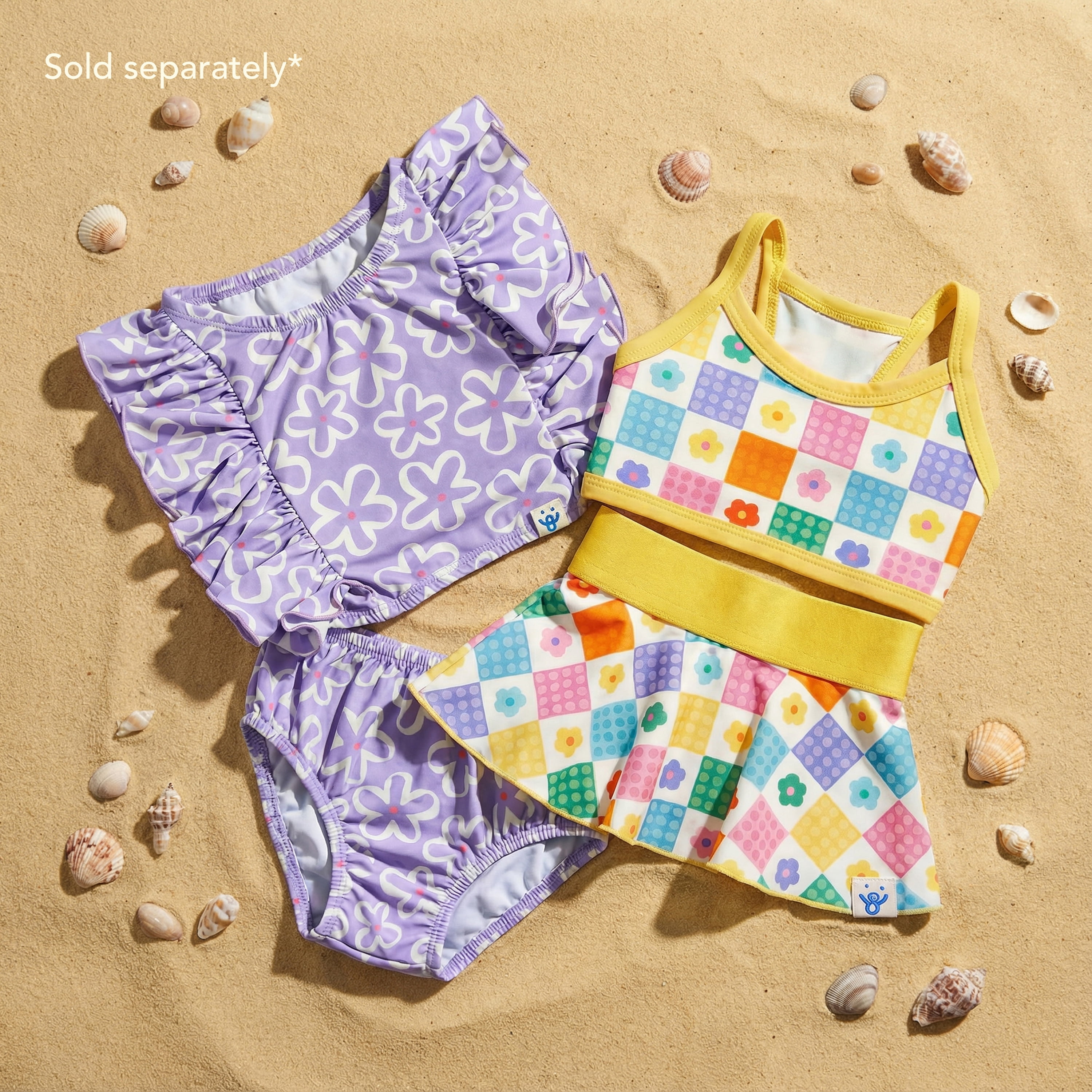 Oodles Purple Tropical Floral Ruffled Spring 2-Piece Dog Bikini, Large