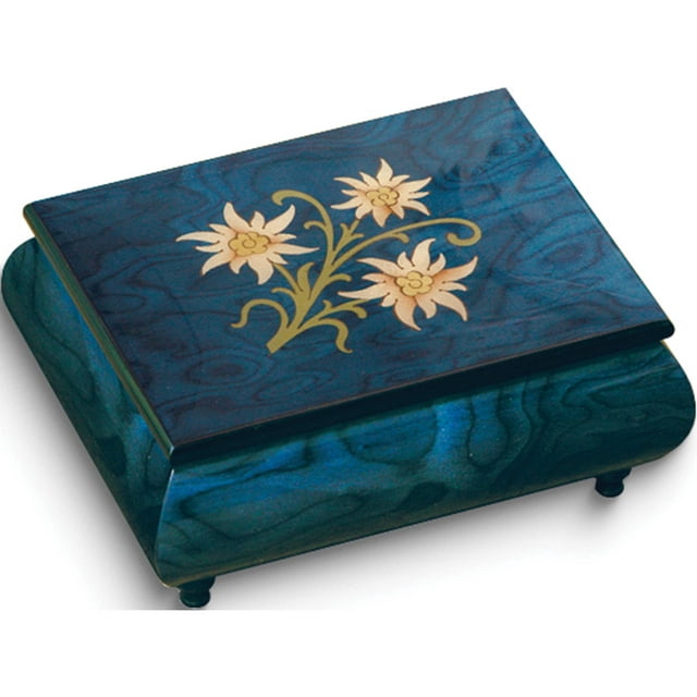 Fashion Blue Floral Inlay Music Box Plays Edelweiss (6 X 4.5) Made In Italy gm7517