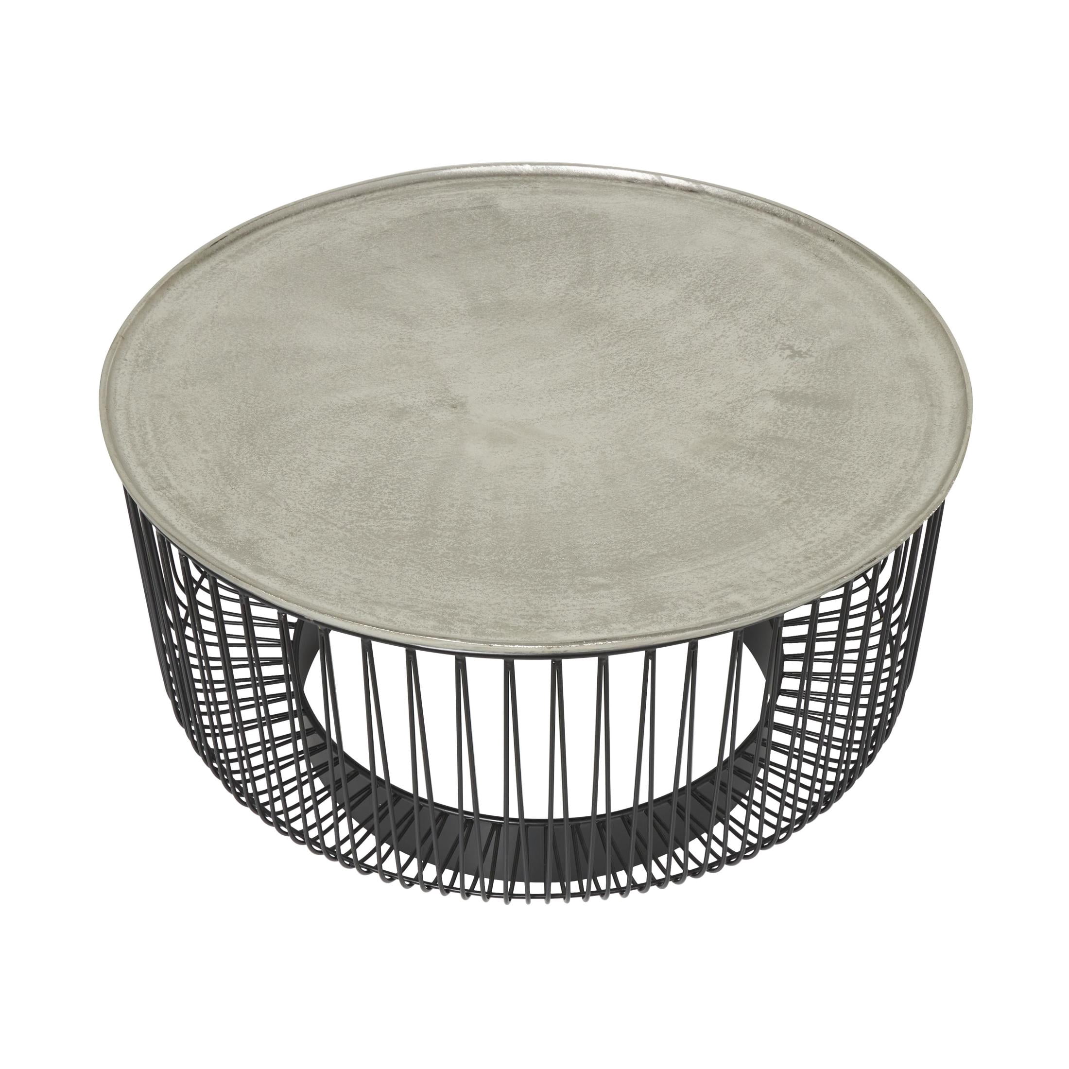 DecMode 30" x 17" Black Aluminum Metal Open Frame Wire Geometric Coffee Table with Silver Aluminum Top, 1-Piece