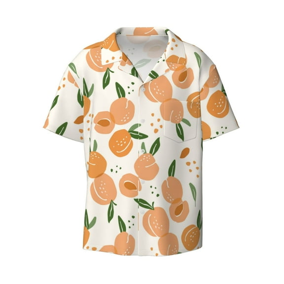 Ratiio Peaches Print Mens Casual Short Sleeve Shirts Button Down Textured Shirts Summer Beach Shirt with Pocket Men's Casual Short-sleeved Shirt
