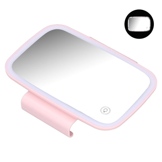 Parasol para coche, espejo de maquillaje, luces LED envolventes, pantalla táctil Plug and Play con clip trasero retráctil, color rosa