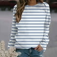 thumbnail image 2 of HVOBTTY Womens Long Sleeve Pullover Sweatshirt, Fall Tops for Women, Women's Casual Striped Crew Neck Raglan Sleeve Pullover Sweatshirt Light Blue, L, 2 of 5