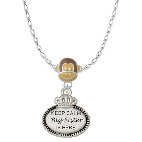 Delight Jewelry Keep Calm Big Sister is Here Mia Monkey Charm Necklace