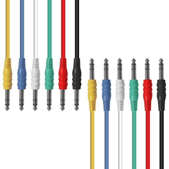 AxcessAbles 3 Pieds 1/4 Pouces TRS vers 1/4 Pouces TRS Câbles de Mise à Niveau Stéréo Multicolores (Lot de 6) / Câbles de Mise à Niveau pour Haut-Parleurs et Studio