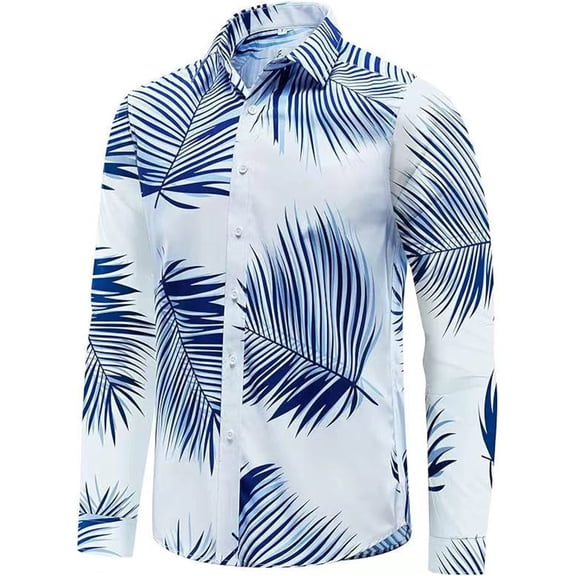 Mens T-Shirts Long Sleeved 3D Digital Printed Button Lapel Beach Shirt Men's Floral Blouses
