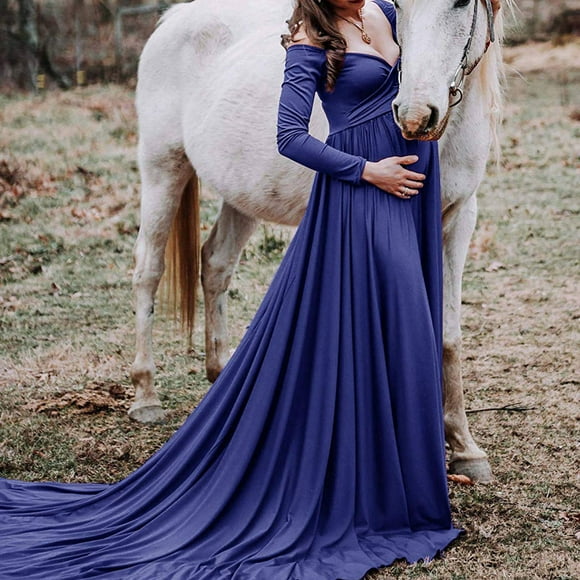 WILLBEST Thai Dressing Womens Maternity Off Shoulders Long Sleeve Photography Pregnants Dress Solid Dress Photo Props Dress