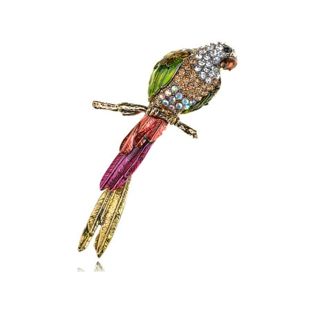 Fun Colorful Painted Clear Crystal Rhinestone Parrot Bird Design Pin Brooch