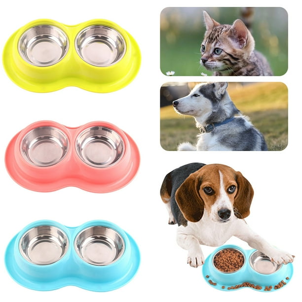 Yipa Double Cat Dog Bowl Pet Feeding Station Stainless Steel No Spill