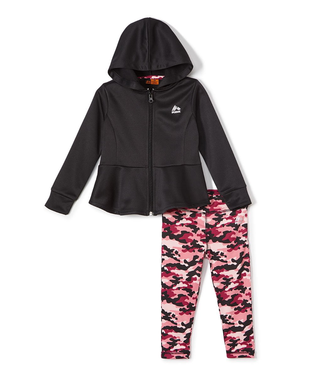RBX Girls Tech Fleece Active Peplum Jacket and Legging, 2Piece Active