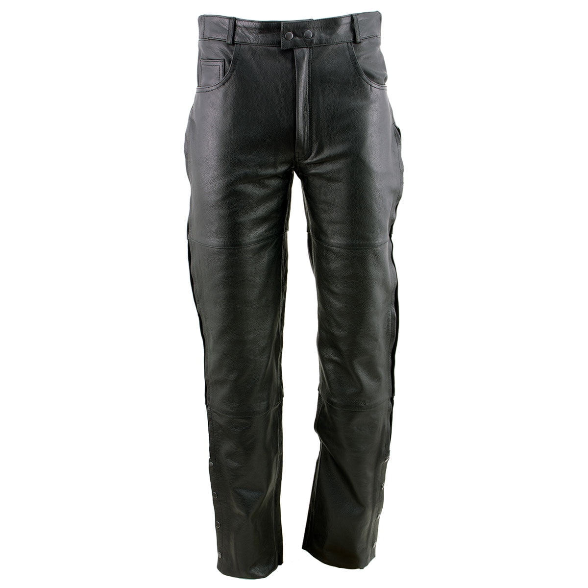 Xelement B7470 Men's Black Premium Leather Motorcycle Over Pants with