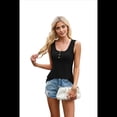 thumbnail image 2 of Camiseta Sin Mangas Acanalada para Mujer, con Botones Al Frente, Cuello Redondo, Informal, de Verano, de Punto, Corte Entallado, Camisola Negro XXL, 2 of 9