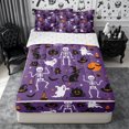 thumbnail image 3 of Erosebridal Gothic Skeleton Ghost Zipper Queen Comforter Set with Fitted Sheet and 2 Pillowcases,Halloween Black Cats Zipper Bedding Set,Purple,Reversible, 3 of 7