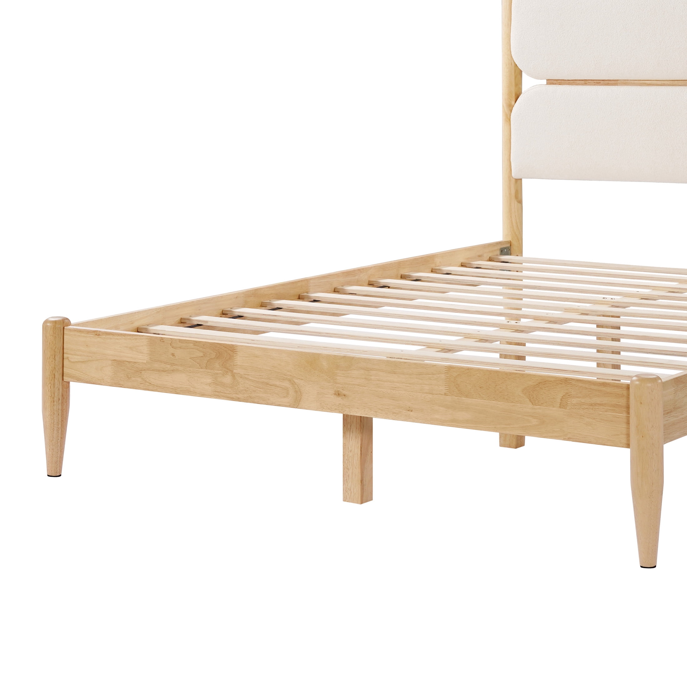 Christopher Knight Home Queen Size Solid Wood Bed Frame with Fleece Upholstered Headboard, Ivory