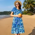 thumbnail image 4 of Honeii Vibrant Blue Floral Print Women’s Short Sleeve Dress, Comfortable Casual Dress, Soft Polyester Spandex Blend, Stylish Everyday Wear for Summer, Perfect for Travel and Vacation, 4 of 6