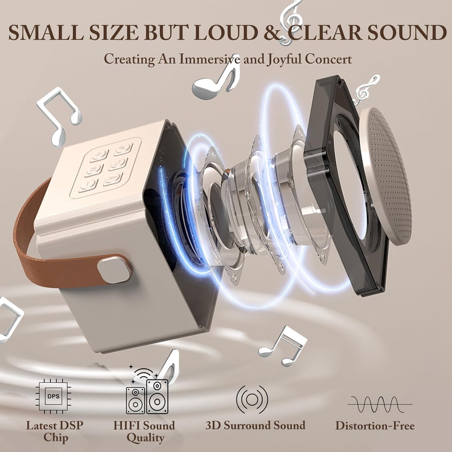 Best Mini Karaoke Machine with 2 Wireless Microphones, Portable Karaoke Machine, Voice Changing Effects, Bluetooth Speaker for Kids Adults, Birthday Gifts for Girls Boys (Beige)