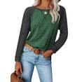 thumbnail image 4 of SHIBEVER Fall Fashion Color Blocked Tunics Tops For Women Long Sleeve Crew Neck Cross Split T Shirts Blouses Greenblock, 4 of 6