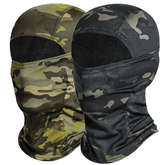 shamofeng 2 Pcs Camo Balaclava, Ski Mask Hunting Face Cover for Cold Weather with Thermal Fleece , Face Mask and Neck Gaiter for Man and Woman, Camo Black and Green
