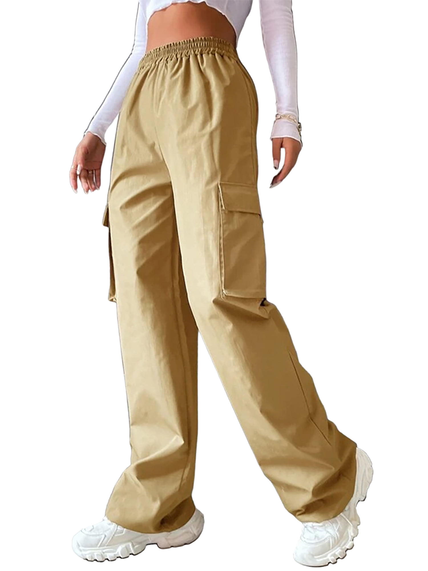 HDE Yoga Dress Pants for Women Straight Leg Pull On Pants with 8 Pockets  Khaki - M Long 