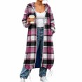 thumbnail image 4 of Enjoytime Plaid Long Coat Women Drawstring Hem Hooded Zip Up Jacket Long Sleeve Loose Trendy Fall Winter Jackets, 4 of 7