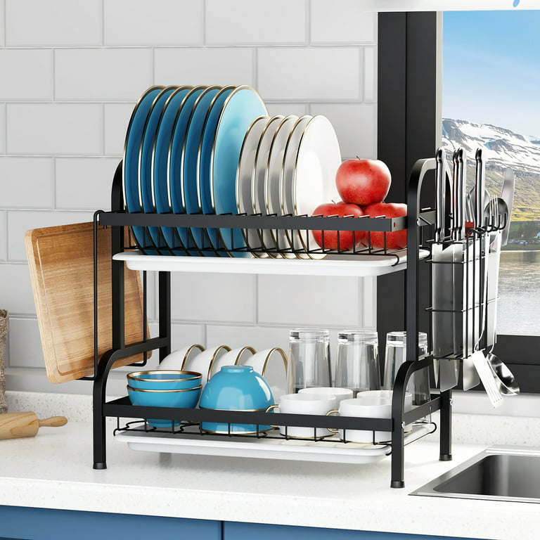 2-tier Dish Drying Rack For Kitchen, With Drainboard Rust