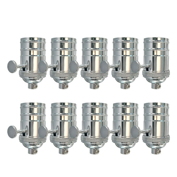 Royal Designs, Inc. On/Off Vintage Turn Knob Lamp Socket for Incandescent LED Bulbs, Polished Nickel, Set of 10