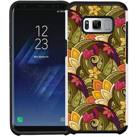 Pegacell Cover Case Compatible for Samsung Galaxy S8 Case - Colorful Design Hybrid Armor Case Shockproof Dual Layer Protective Phone Cover - Gold and Purple Floral